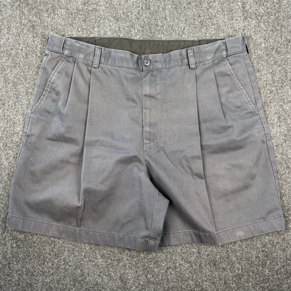 LL Bean Mens 38 Comfort Waist Pleated‎ Shorts Gray Cotton Twill 240258
